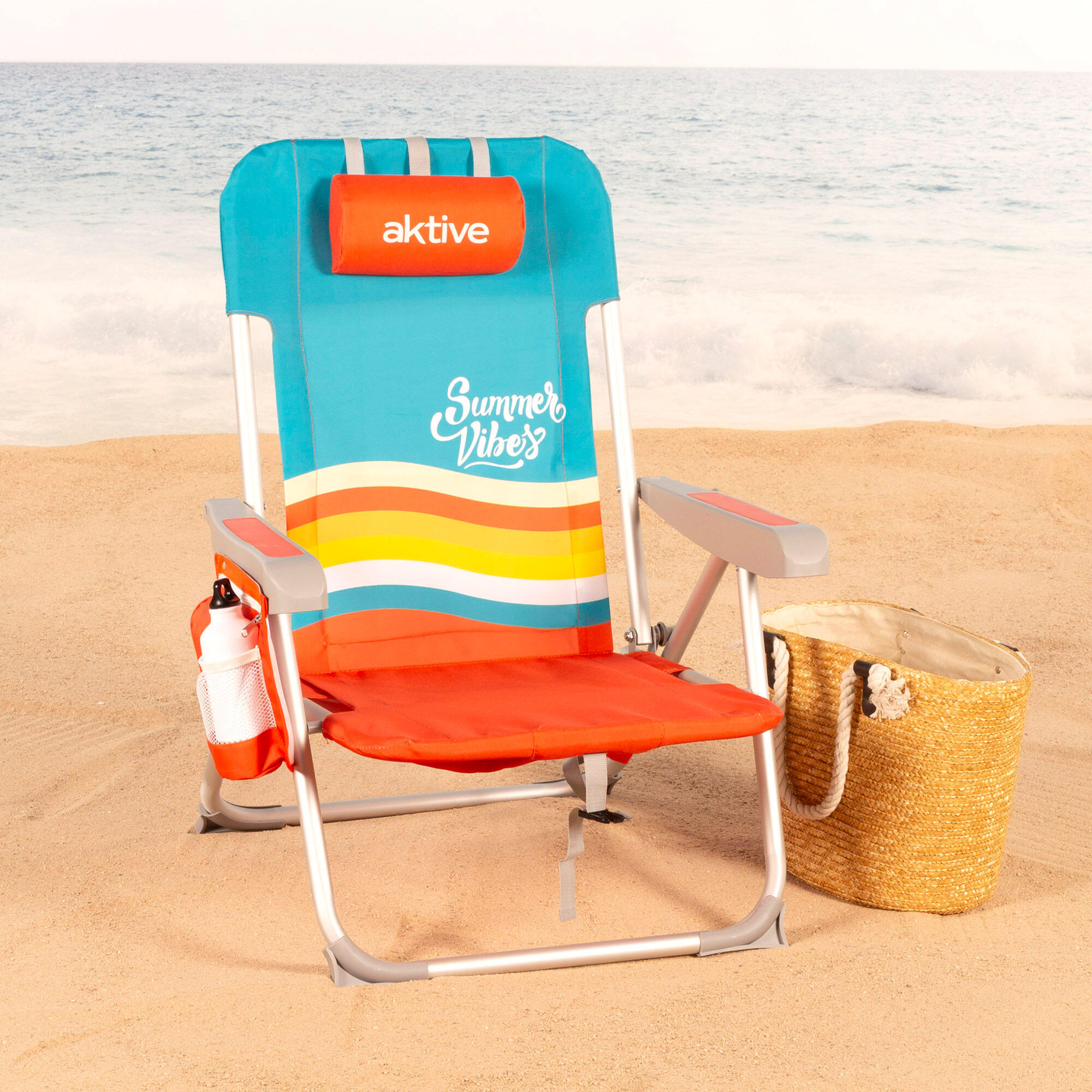 Aktive Cadeira de praia multifuncional 50x60x85 cm multicolorida com bolsos 2/7