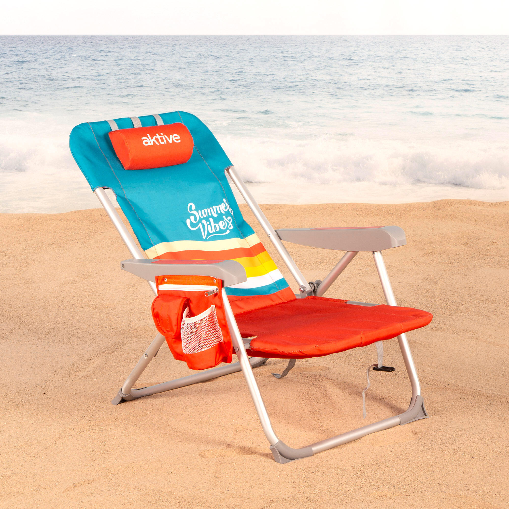 Aktive Cadeira de praia multifuncional 50x60x85 cm multicolorida com bolsos 5/7