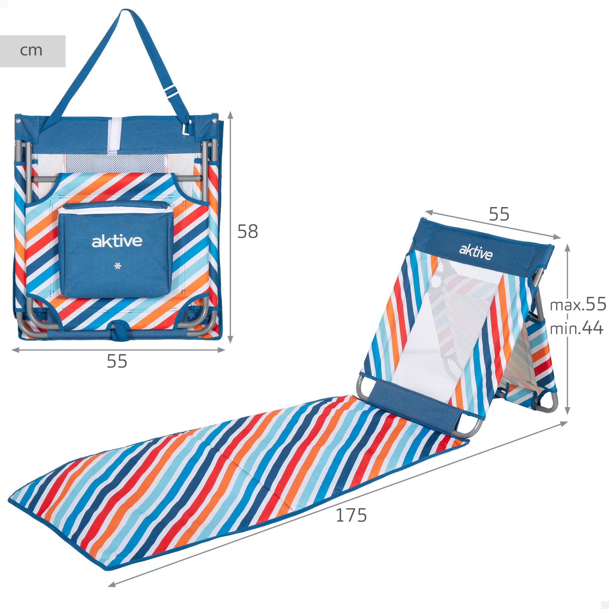 Aktive Tapete de praia reclinável multicolorido com cooler 4/7