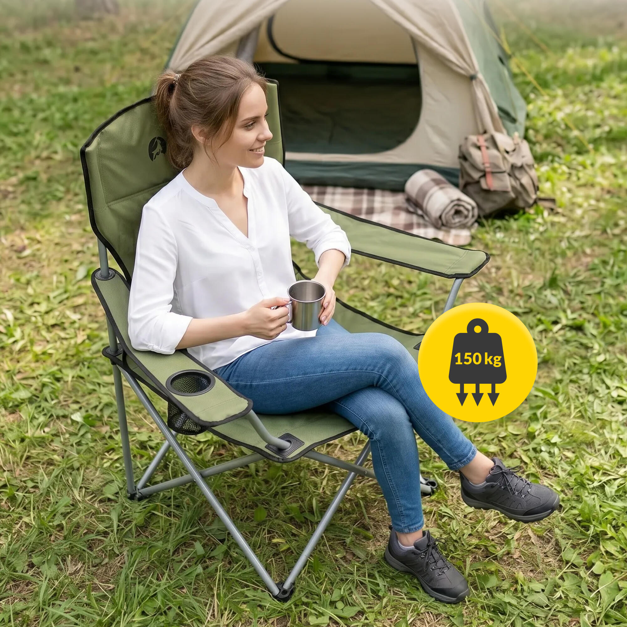 Faltbarer Campingstuhl mit Armlehnen bequem robust MOUNTAIN GOAT 3/7