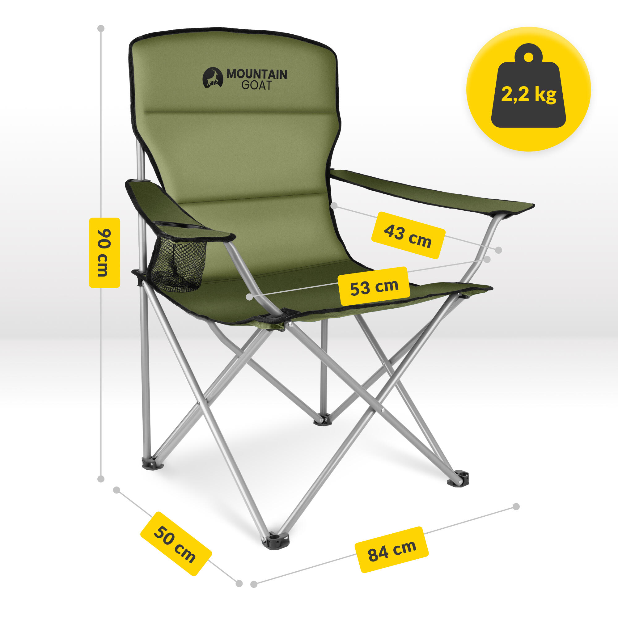 Faltbarer Campingstuhl mit Armlehnen bequem robust MOUNTAIN GOAT 4/7