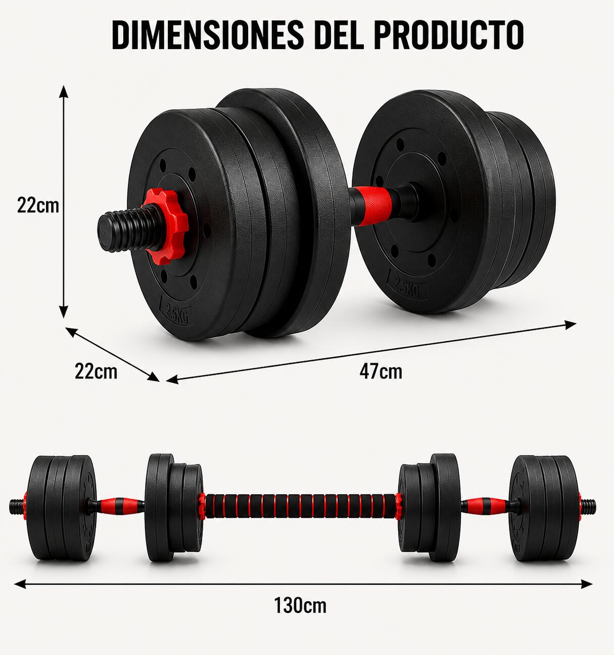 Manubri regolabili 30 kg con barra multifunzione, dischi rimovibili e kit pesi 4/5