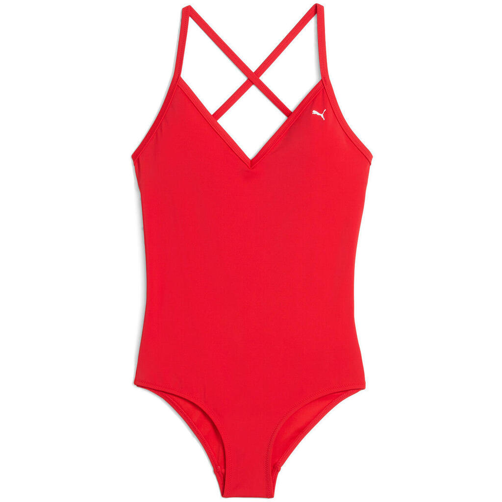 Бански костюм Puma V-Neck Cross-back, червен, Жени