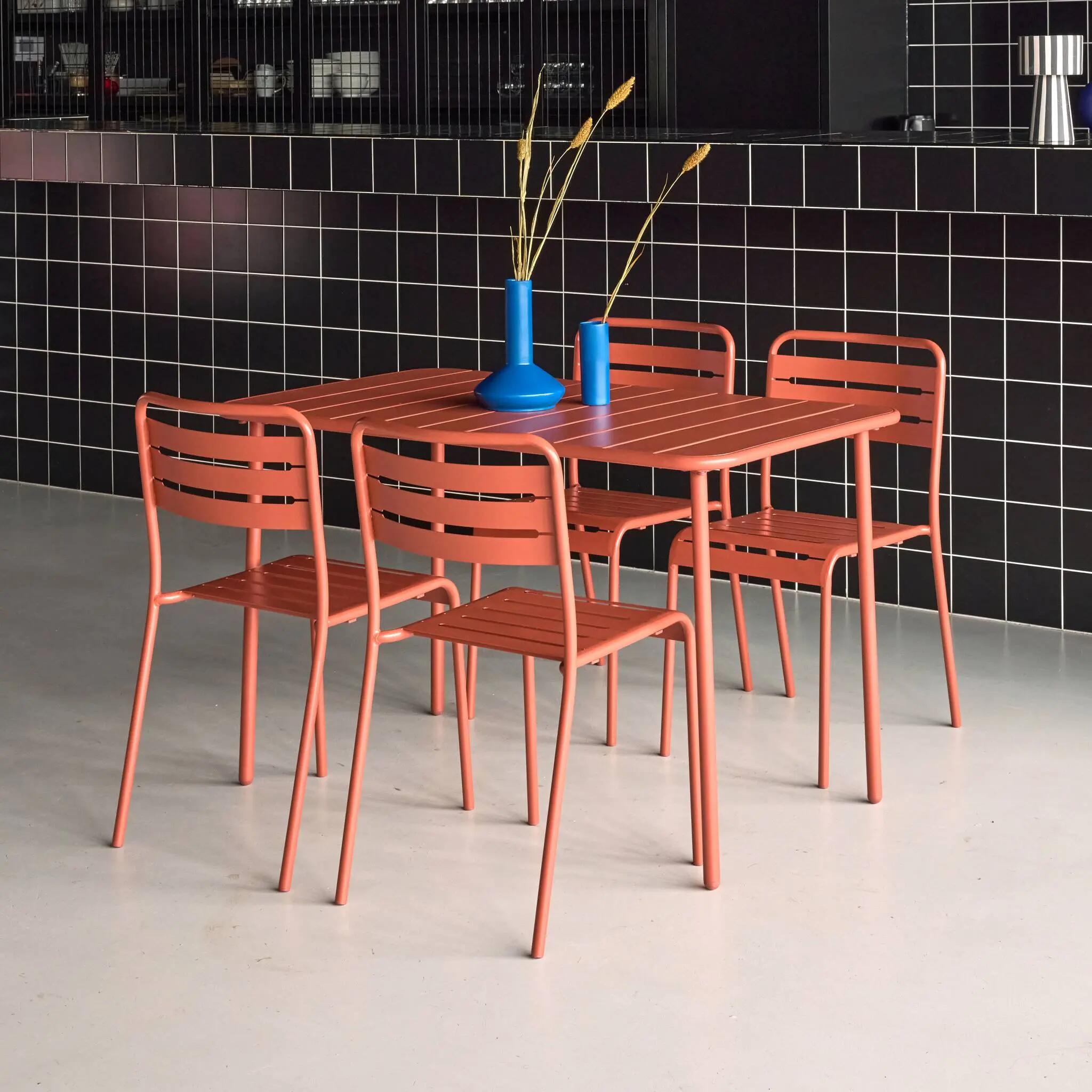 Mesa de jardim em metal, 4 cadeiras, Terracota 4/6