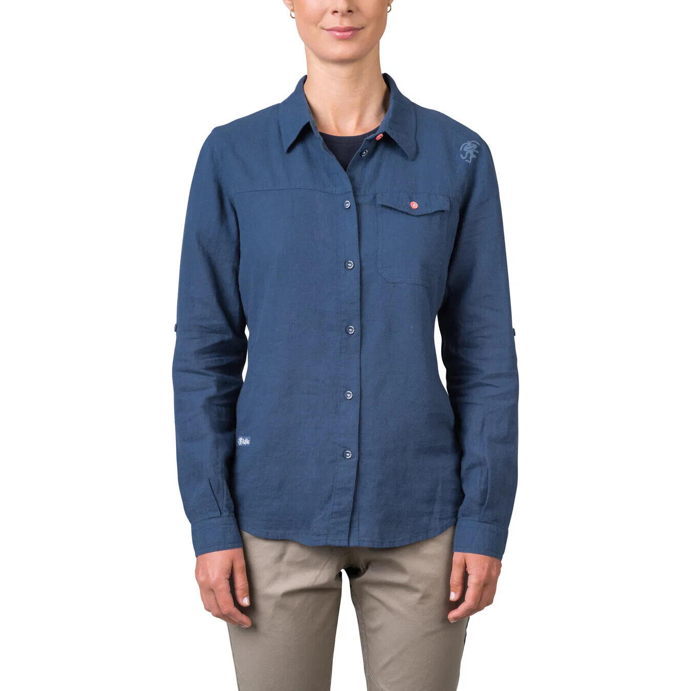 Camicia donna abbottonata a maniche lunghe in lino RAFIKI blu scuro 2/5