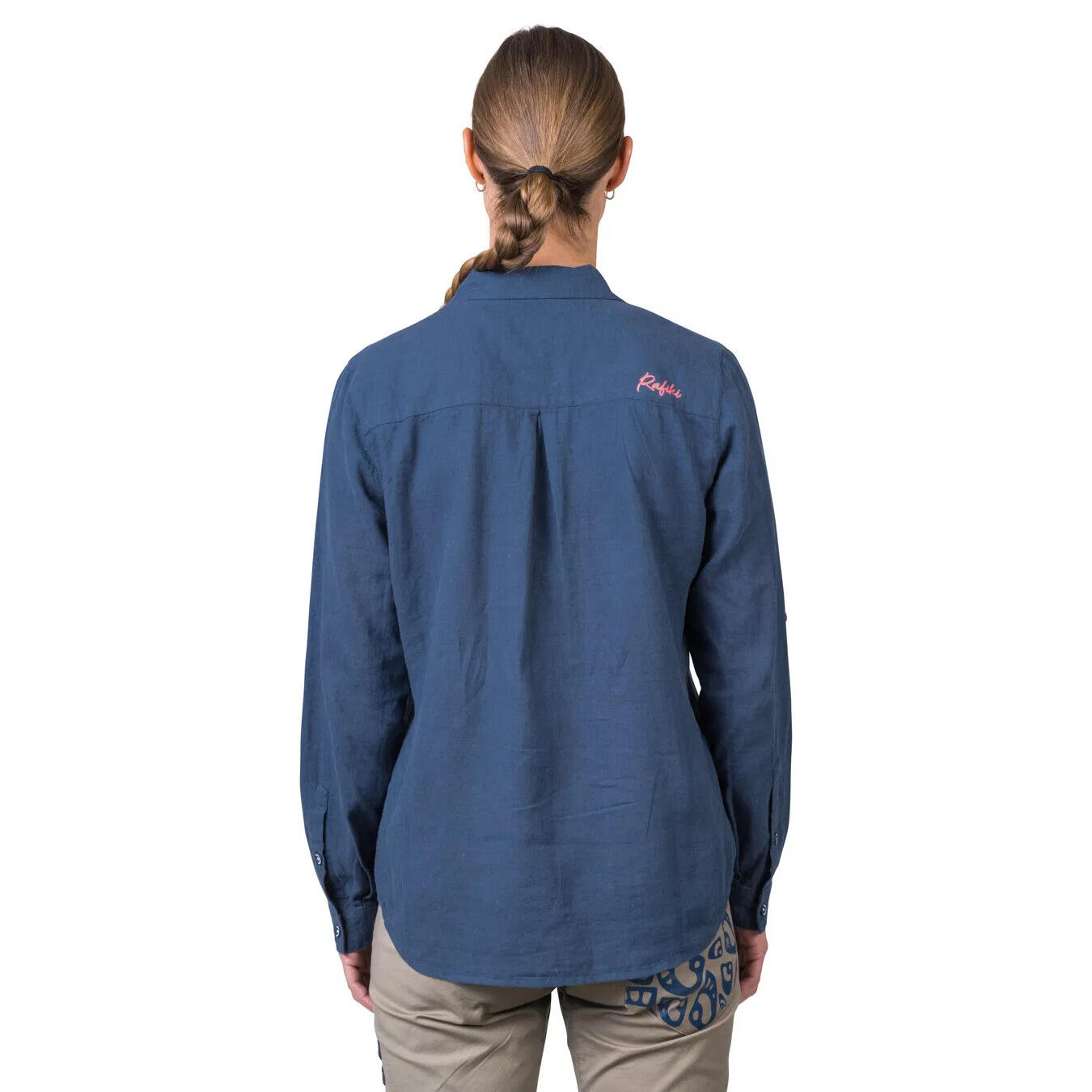 Camicia donna abbottonata a maniche lunghe in lino RAFIKI blu scuro 5/5