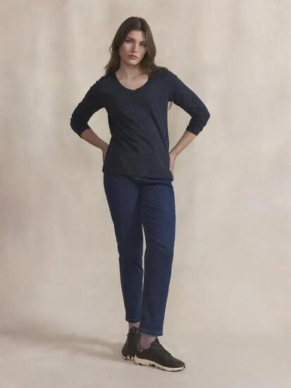 T-shirt manches longues - femme - col v - adinalon bleu marine