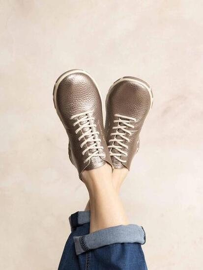 Baskets - Tennis - Femme - Cuir lacets - JUHAYNA - Gris/Bronze