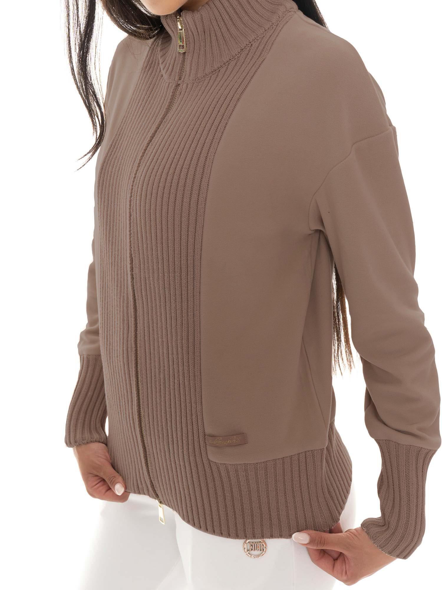 Leone 1947 Warm Touch dameswintertrui met ritssluiting en gebreide inzetstukken 3/7