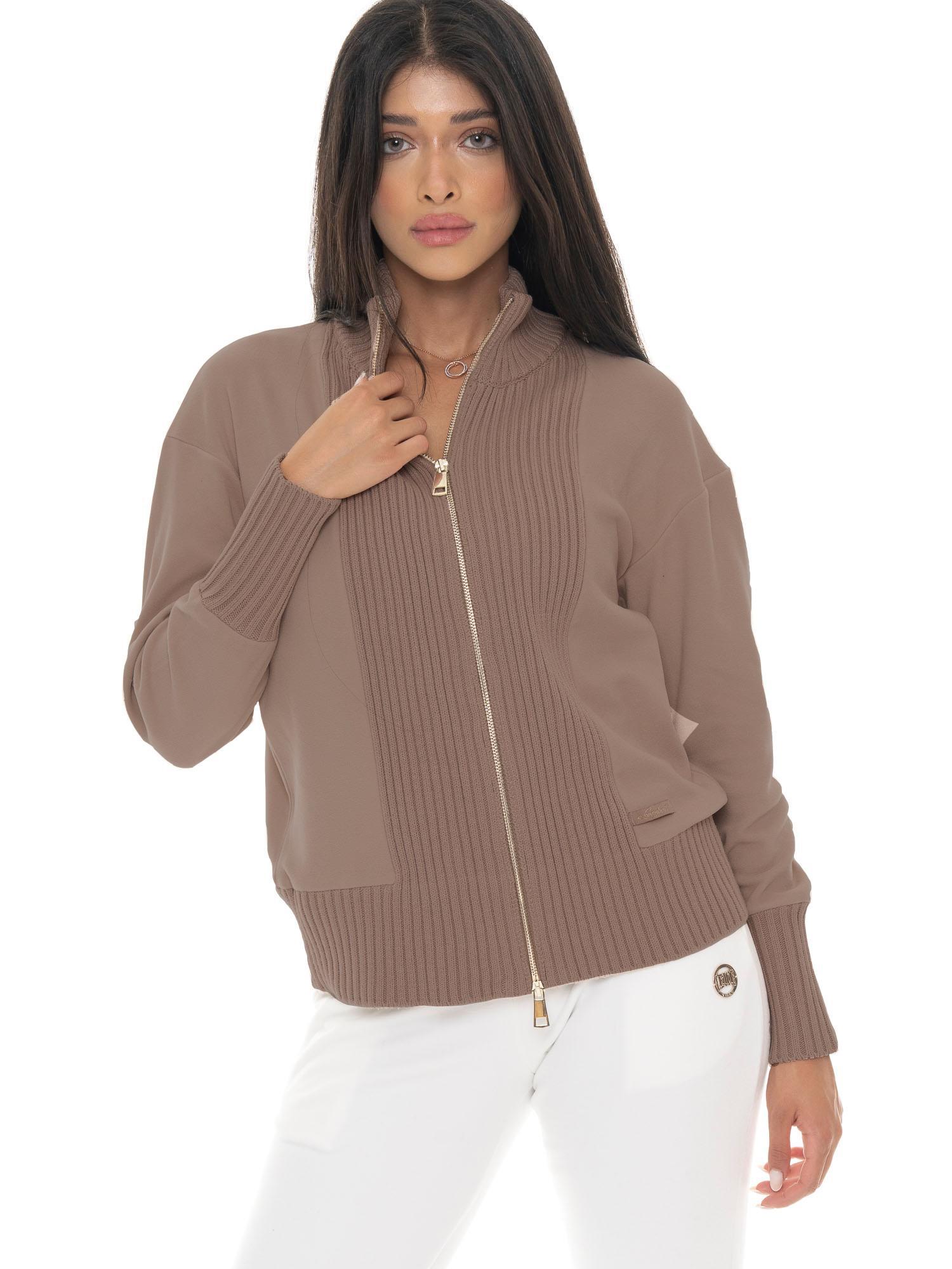 Leone 1947 Warm Touch dameswintertrui met ritssluiting en gebreide inzetstukken 5/7