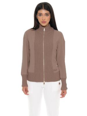 Leone 1947 warm touch dameswintertrui met ritssluiting en gebreide inzetstukken