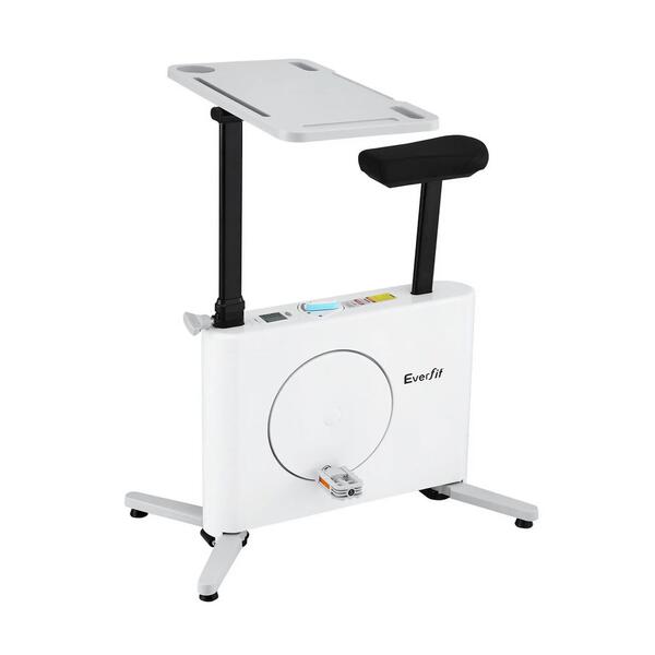 Seated exercise bike with an attached desk tabletop
