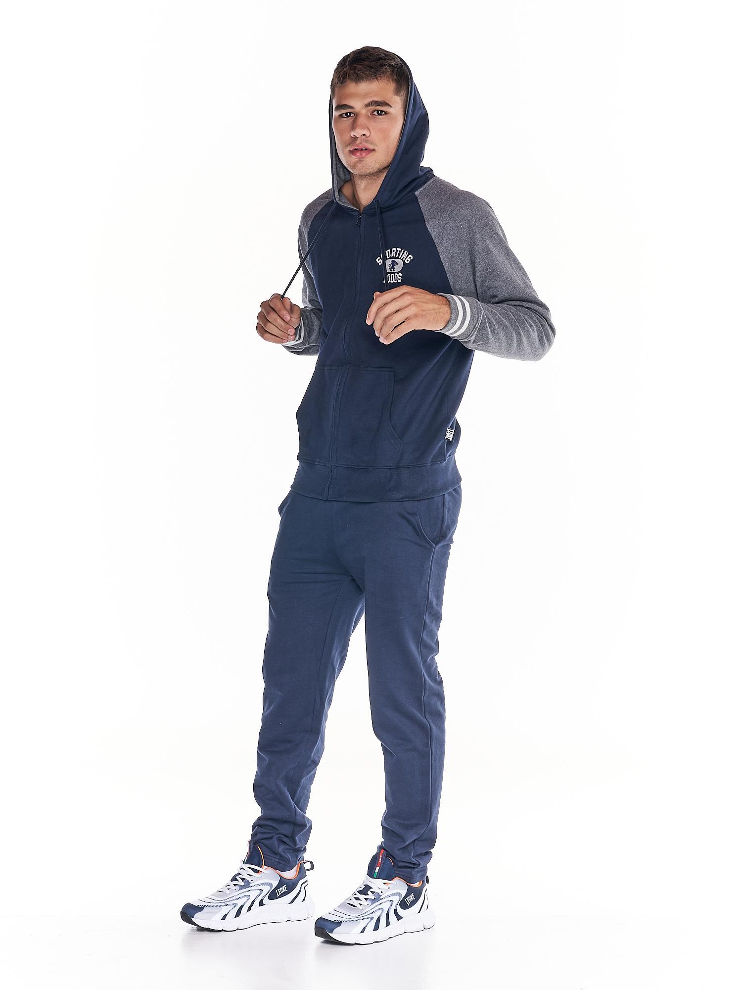 Fato de treino masculino universitário com capuz e zíper completo em dois tons 3/6