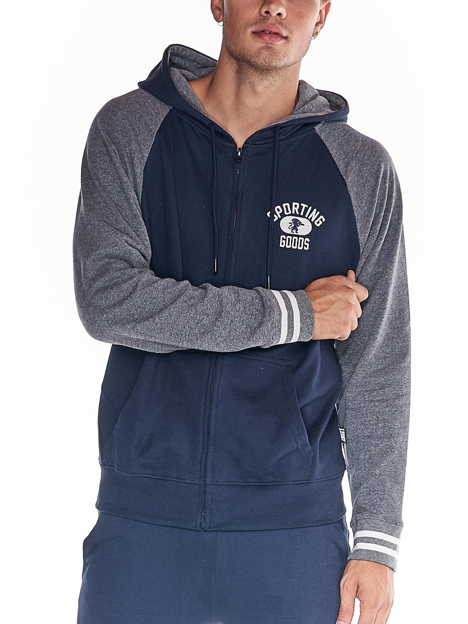 Fato de treino masculino universitário com capuz e zíper completo em dois tons 5/6