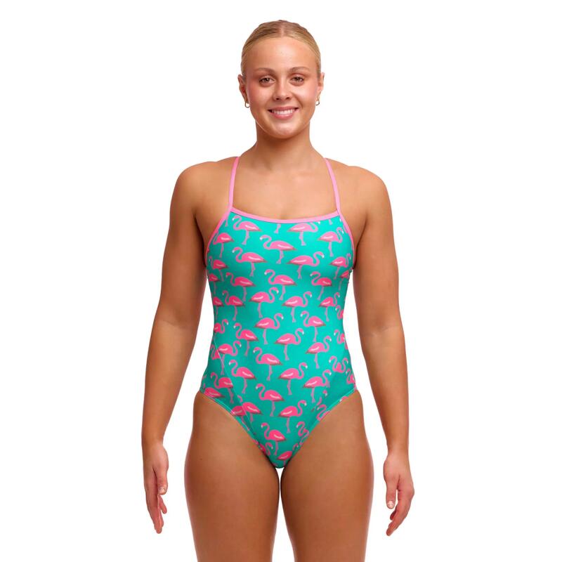 Costum de baie Funkita Go Flamingo! cu bretele simple - Roz/Verde