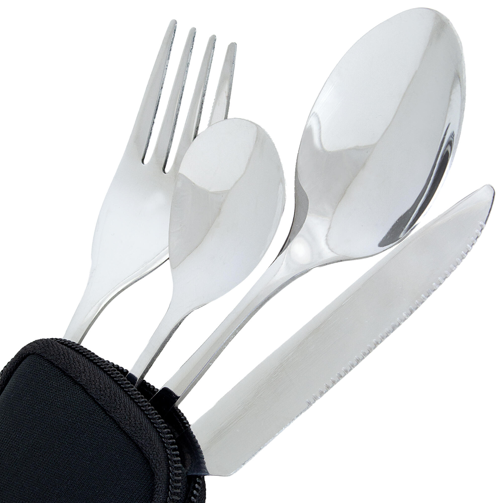 Camping Besteck Set Edelstahl 4-teilig mit Neoprentasche 5/6