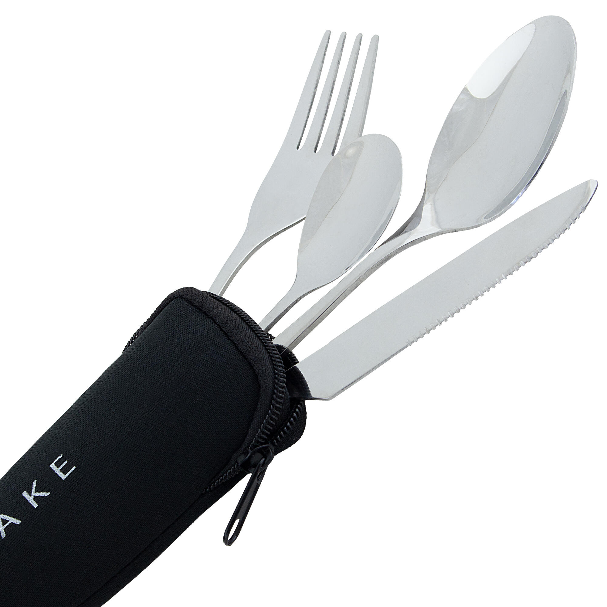 Camping Besteck Set Edelstahl 4-teilig mit Neoprentasche 4/6