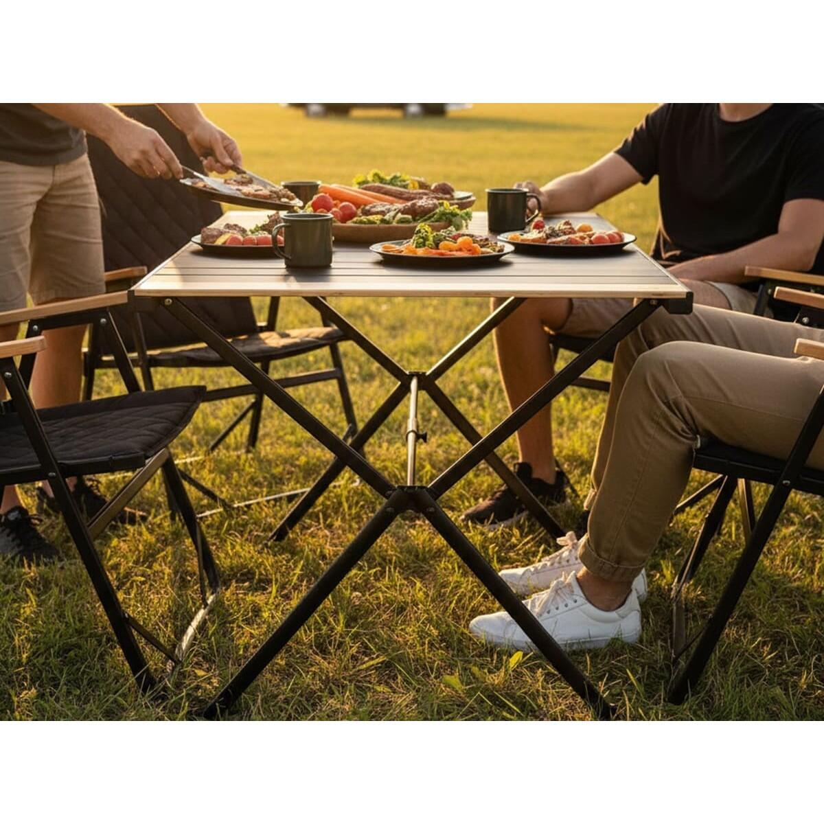 Campingtafel Tivaro - van aluminium met houten blad voor 6 personen - opvouwbaar 3/7
