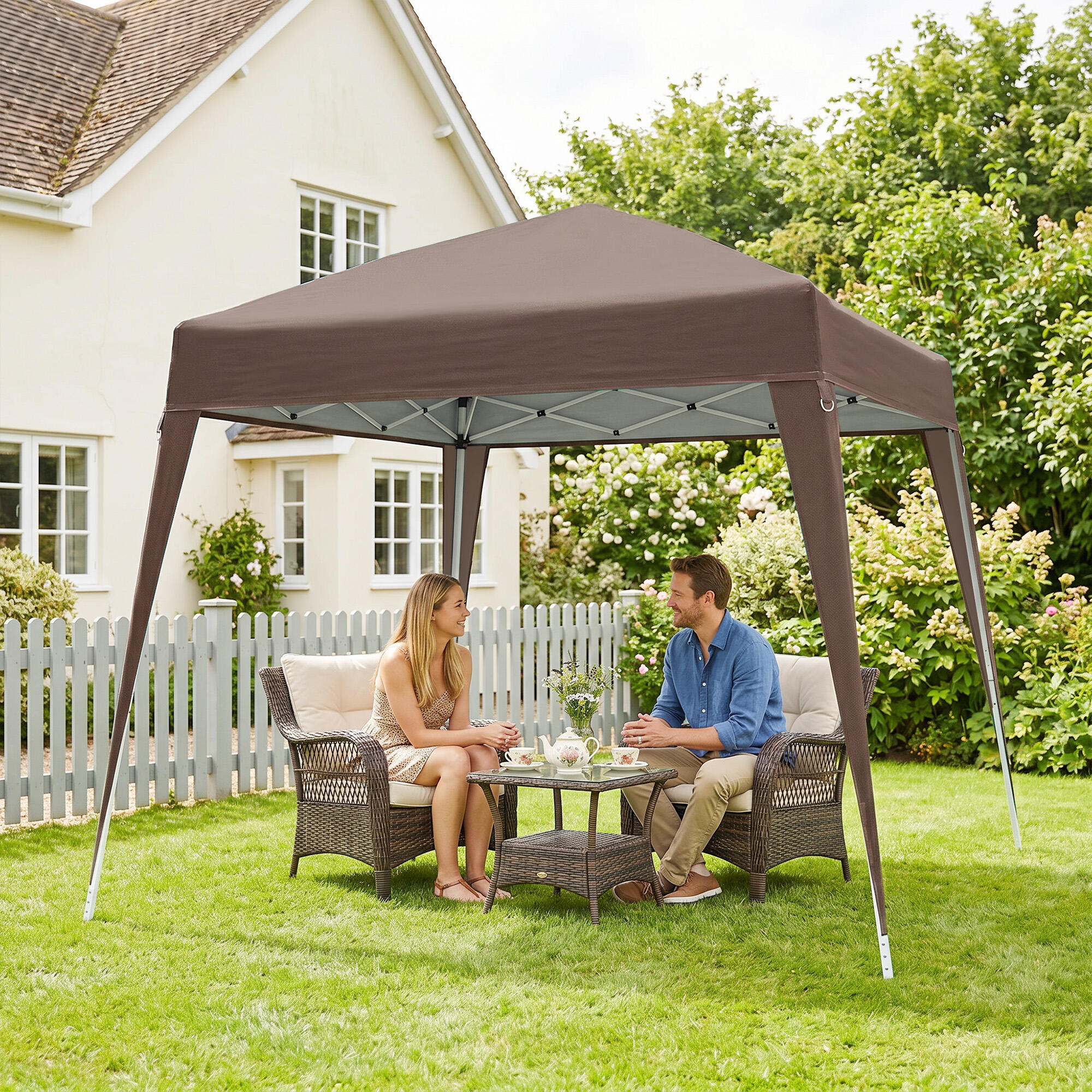 Tenda Dobrável Outsunny 240x240x250 cm Castanho 4/7