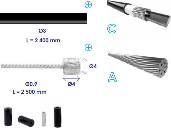 Elvedes Micro Flex-set met kabel en huls voor enkelkettingaandrijving Ø 3,0 mm / 2/2