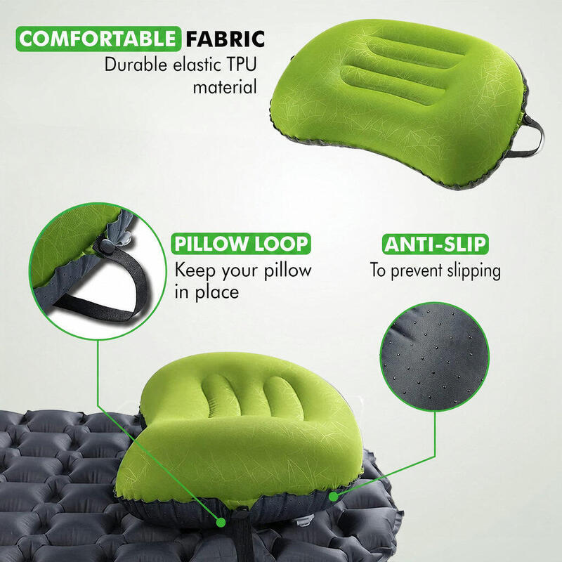 Pernă de călătorie gonflabilă verde | Ușoară