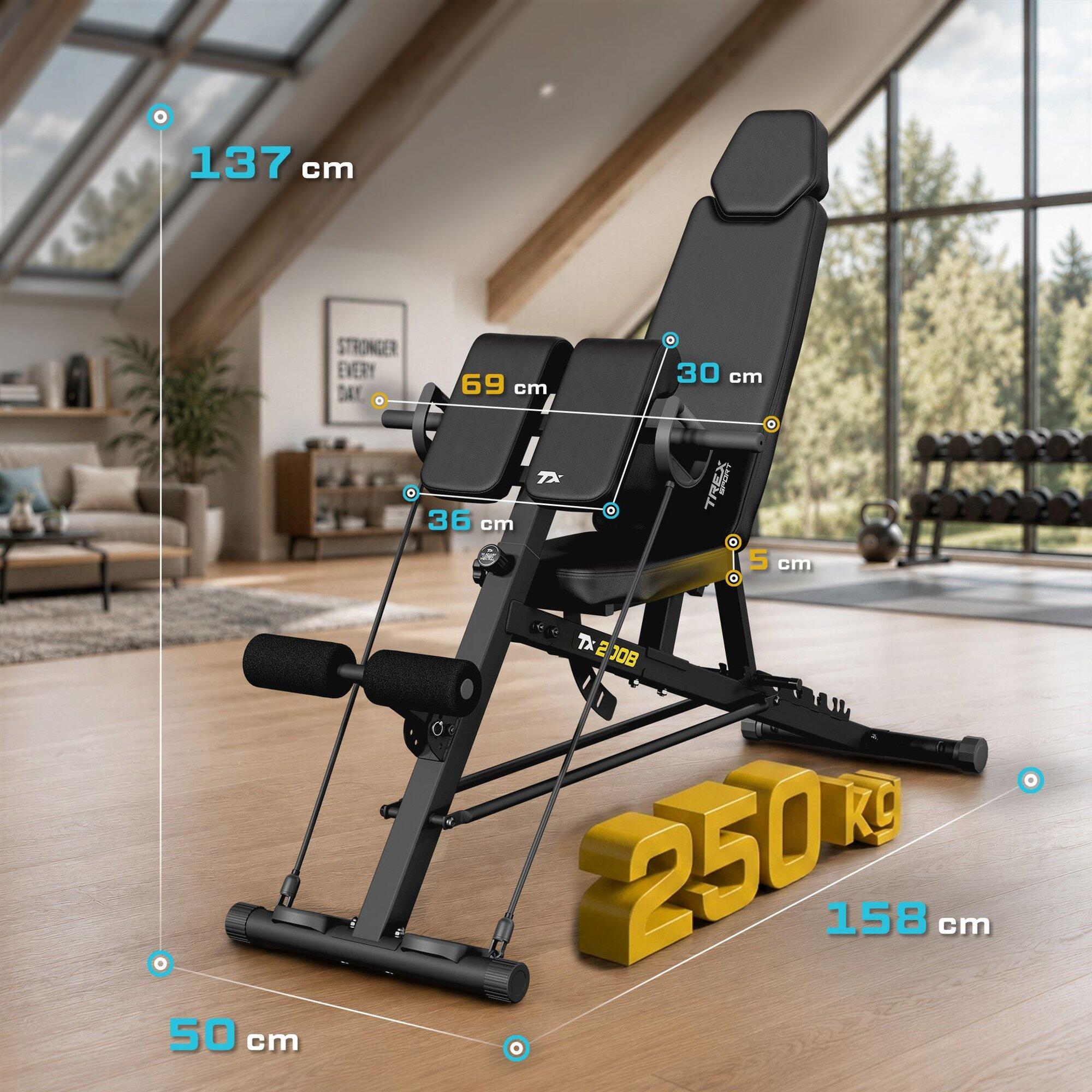 Ławka treningowa regulowana Trex Sport TX-200B z modlitewnikiem do 250kg