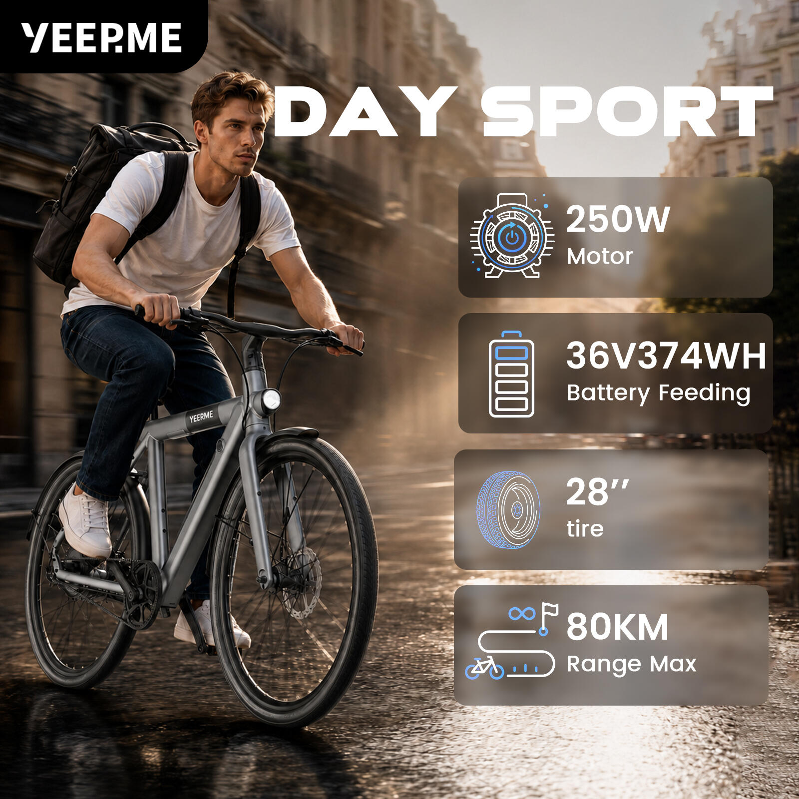 YEEP.ME DAY SPORT Vélo Électrique VAE 28'' Courroie Gates 460Wh 80km Urbain 5/9