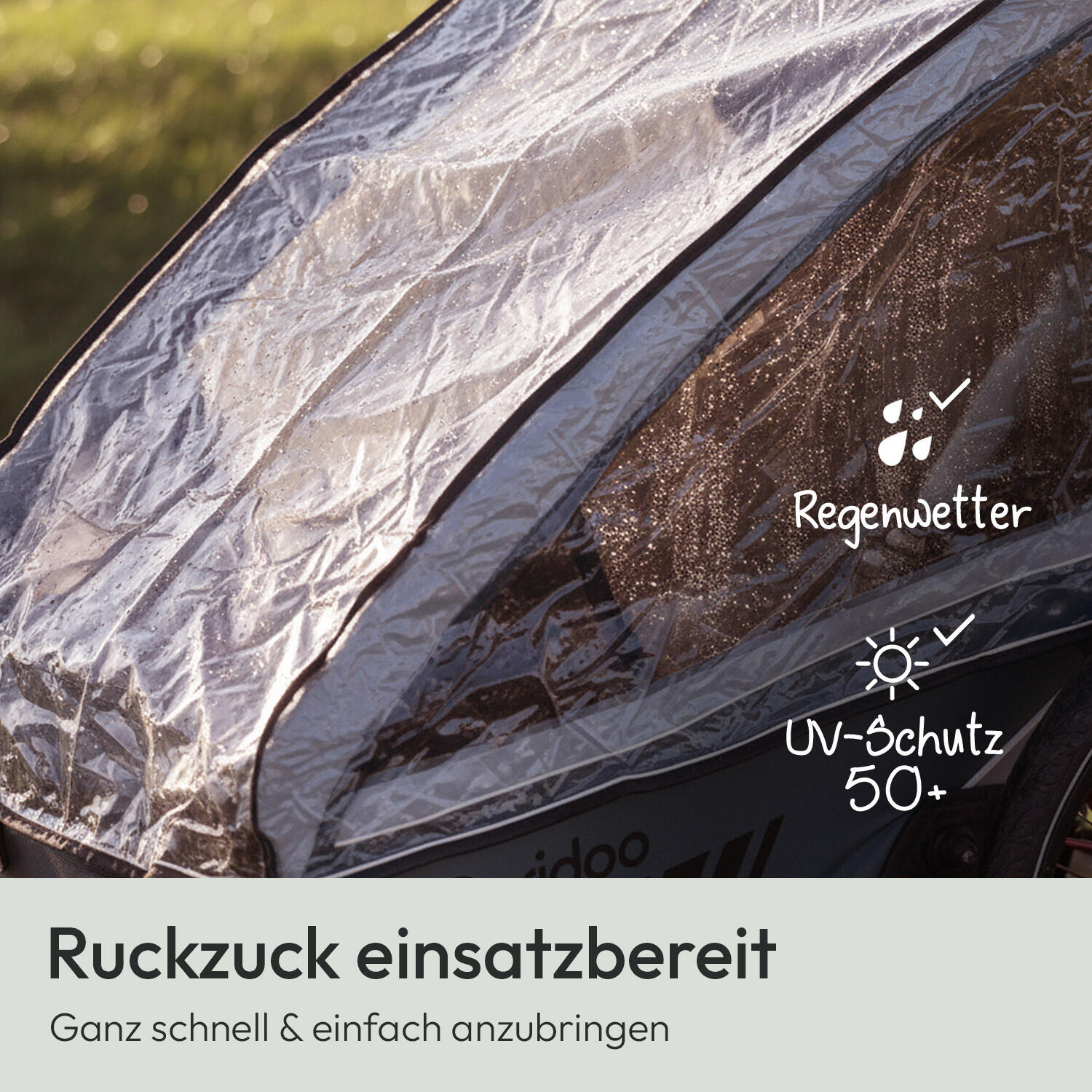 Regenbescherming voor de tweezits fietskar Kidgoo 2 / Kidgoo 2 Sport 3/4