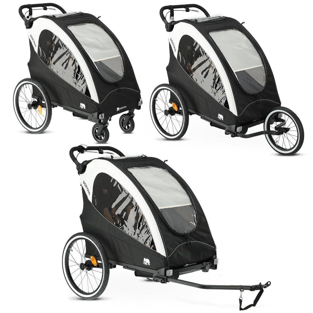 Luxe Fietskar - 3-in-1 Fietskar - Wandelwagen - 2 persoons - Zwart/Wit