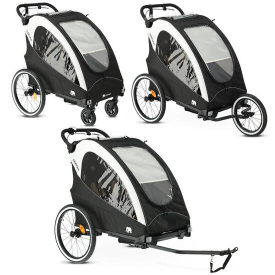 Remorque vélo de luxe - Remorque vélo 3-en-1 - Poussette - 2 places - Noir/Blanc
