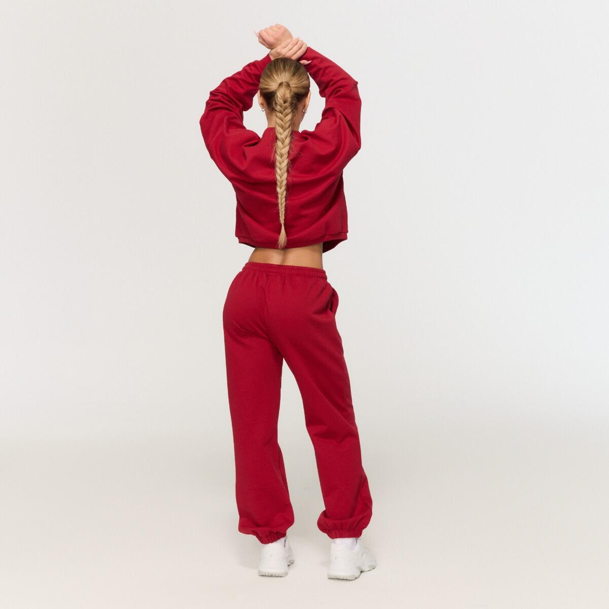 Spodnie dresowe damskie fitness oversize czerwone Varsity 3/4