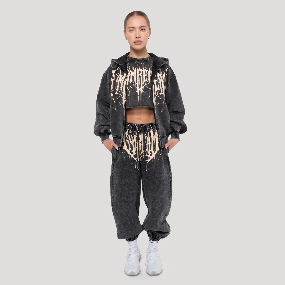 Bluza damska fitness z kapturem i zamkiem grafitowa Abyss 5/7