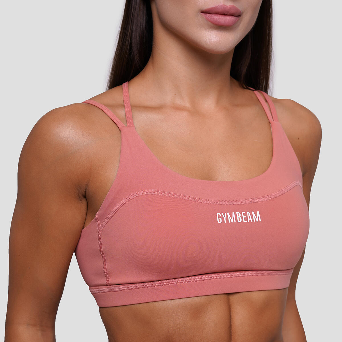 Biustonosz sportowy damski fitness bez zapięcia łososiowy FIT 2/7