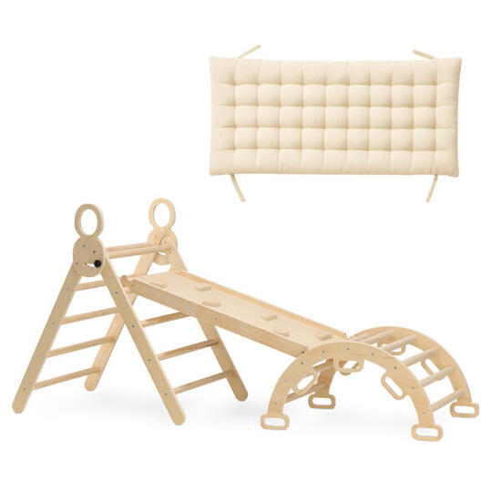 Triangle pliable avec arche d’escalade et toboggan - Avec coussin - Bois
