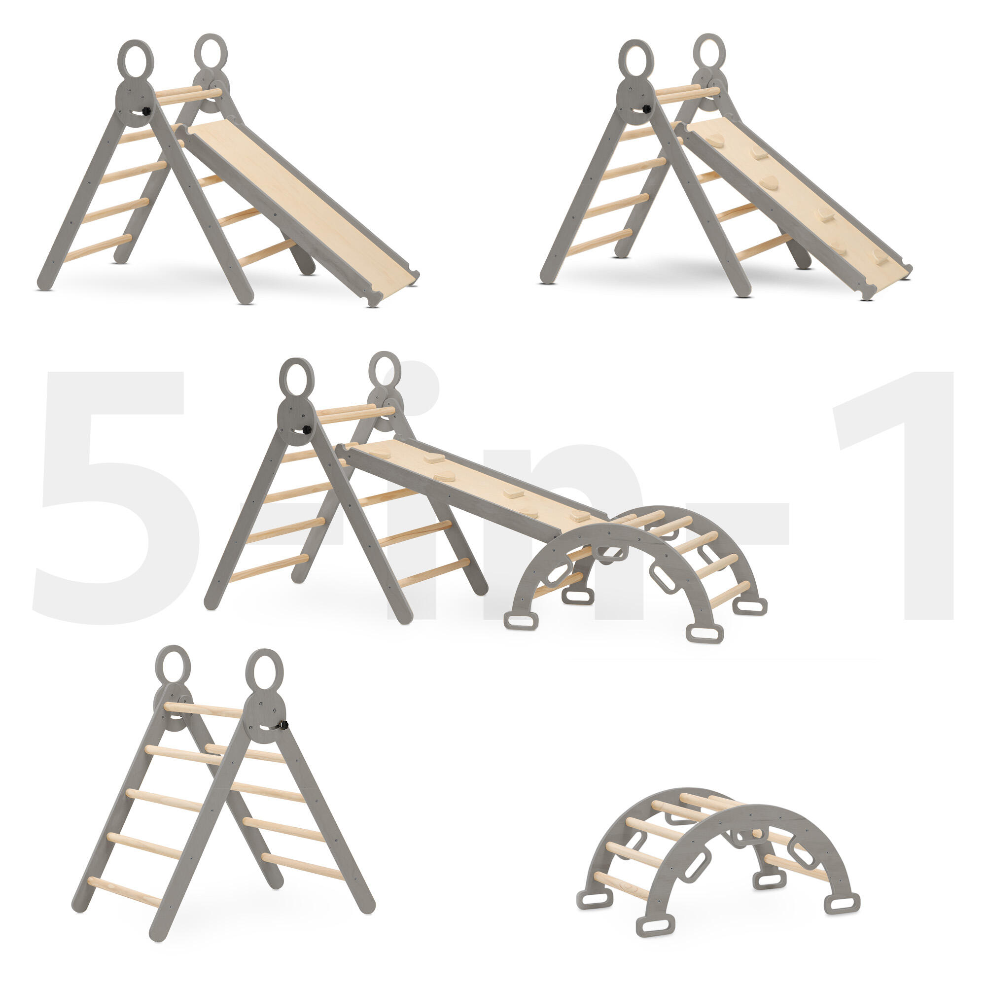 Triangolo Pieghevole con Arco da Arrampicata e Scivolo – Montessori – Grigio 3/7