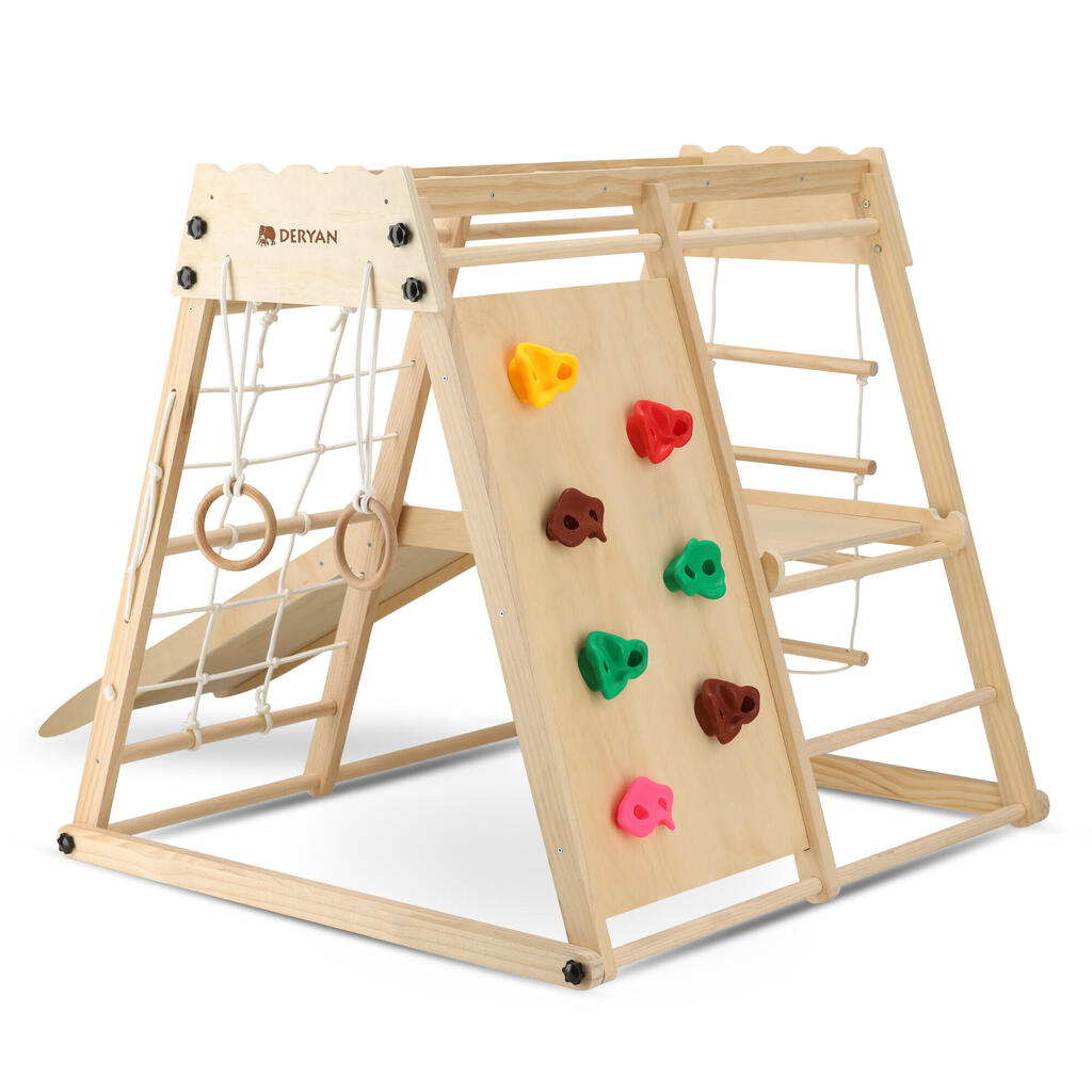 Luxury Wooden Climbing Frame - Foldable - With Slide and Climbing Wall