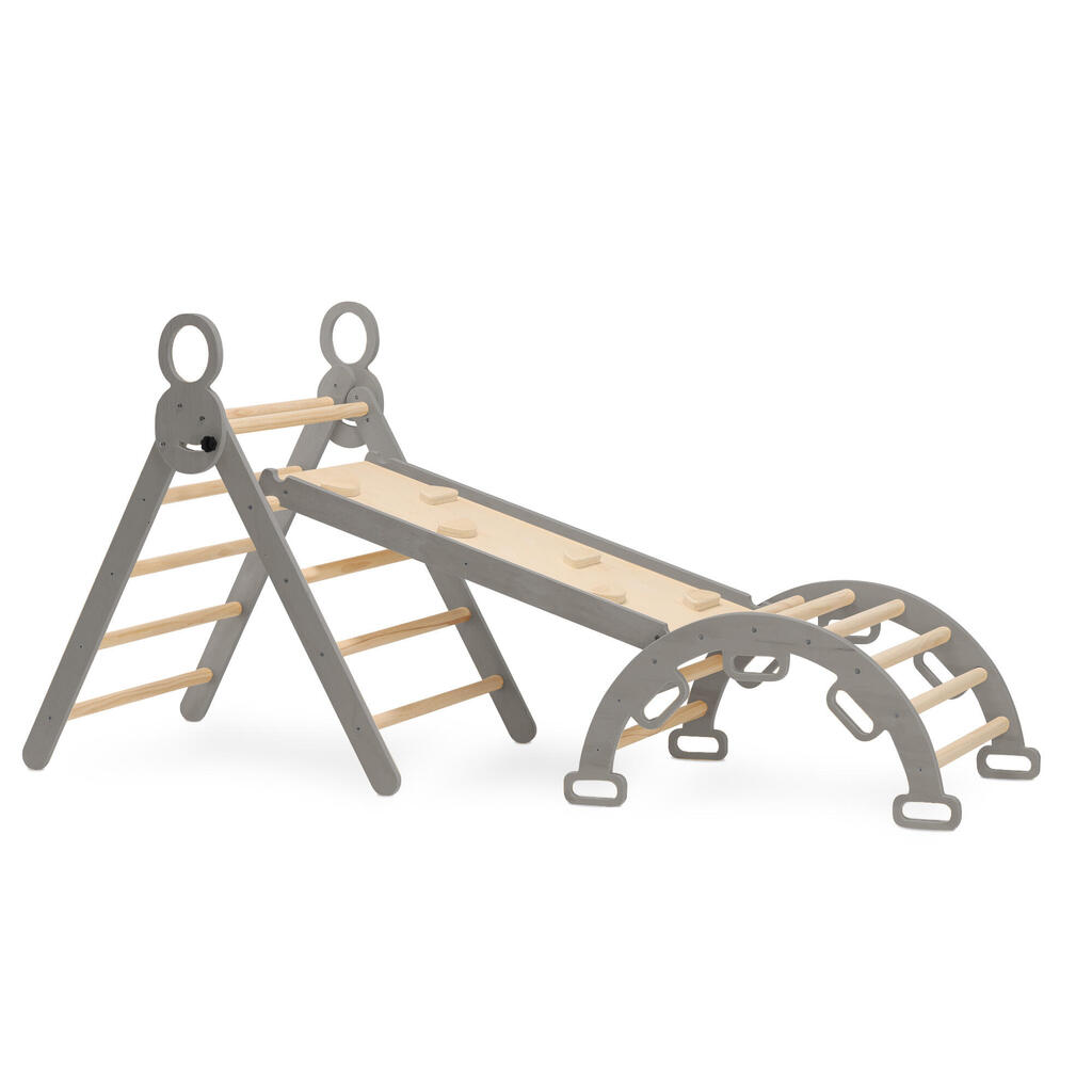 Luxury Foldable Triangle with Climbing Arch and Slide – Montessori Gym – Grey
