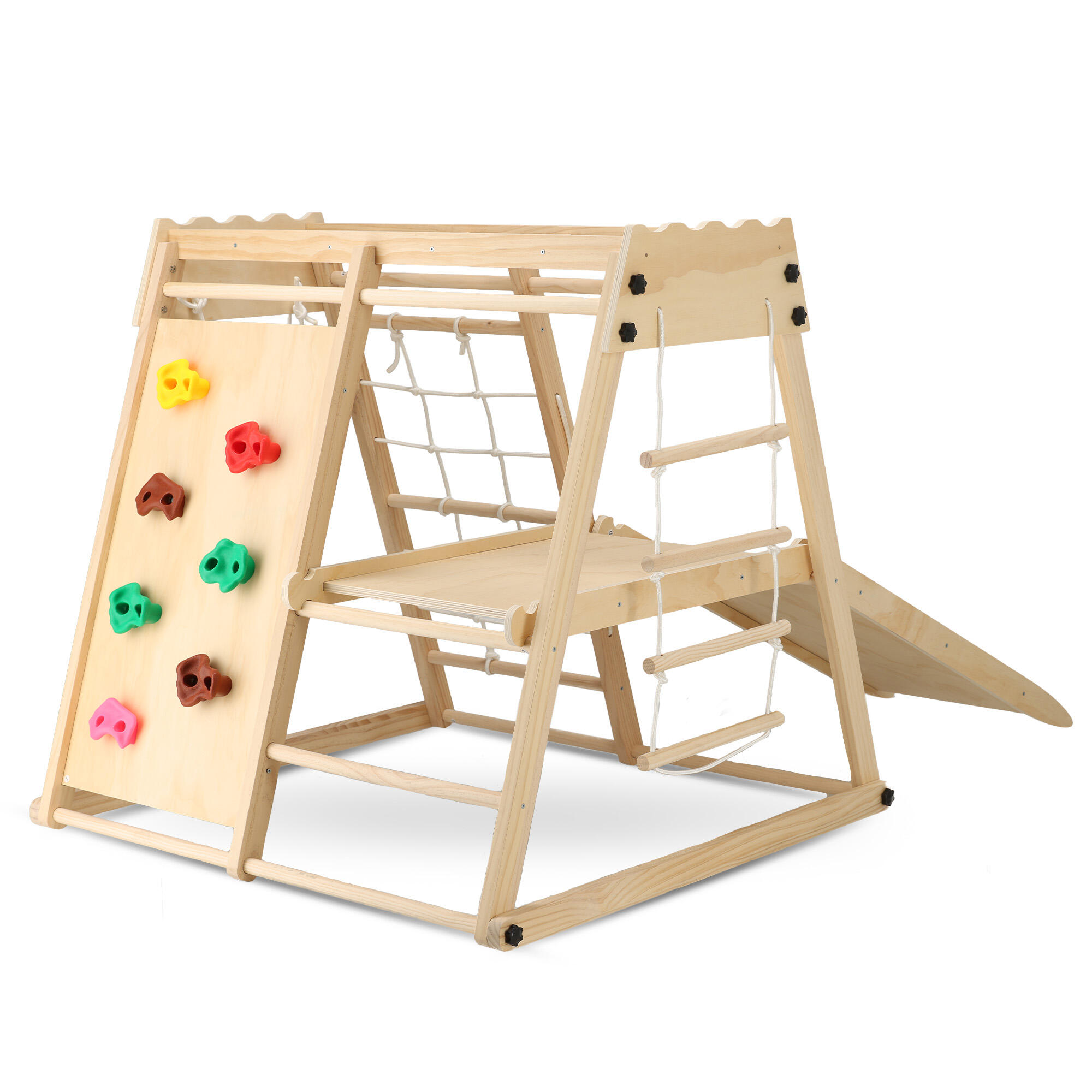 Estructura de escalada de madera - Plegable - Con tobogán y pared de escalada 4/6