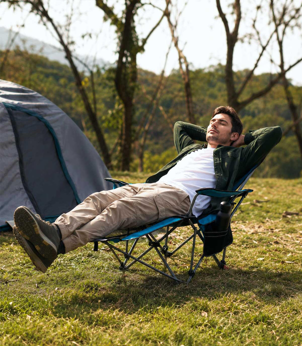 Chaise Camping Pliante avec Repose-Pieds et Dossier Inclinable – Fauteuil Relax 3/7