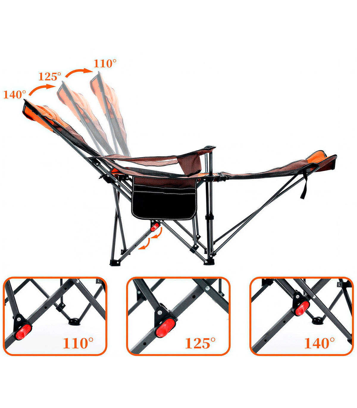 Chaise Camping Pliante avec Repose-Pieds et Dossier Inclinable – Fauteuil Relax 5/7