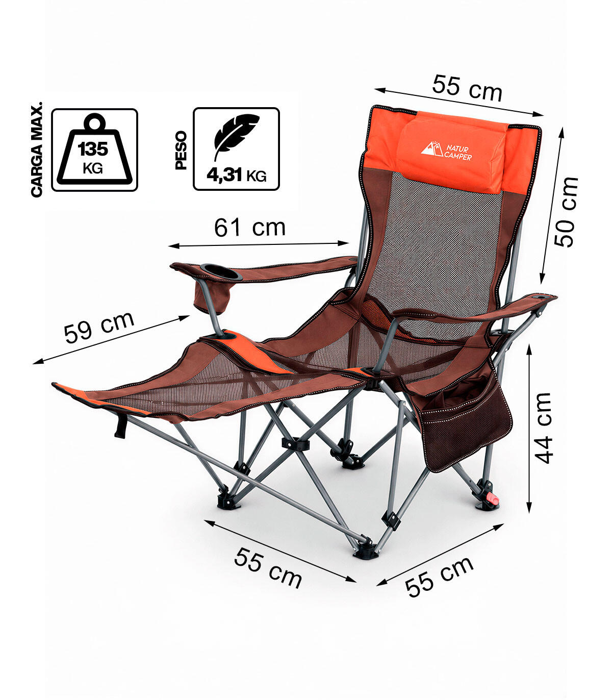 Chaise Camping Pliante avec Repose-Pieds et Dossier Inclinable – Fauteuil Relax 4/7