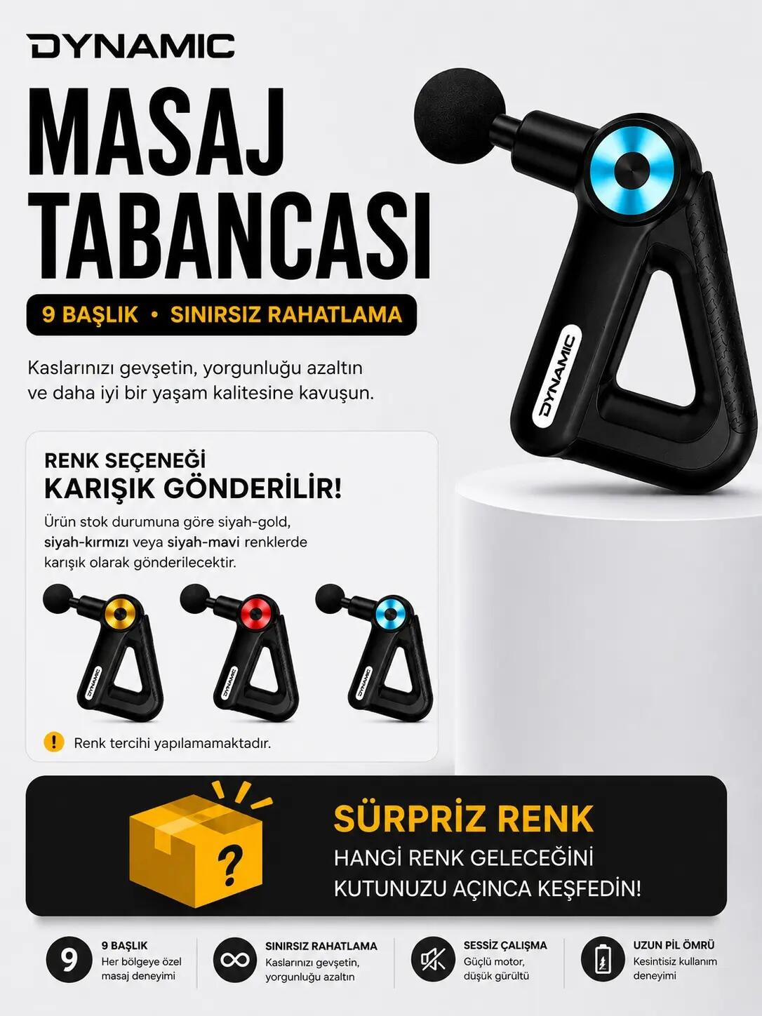 Dynamic Kas Rahatlatıcı Masaj Tabancası | Şarjlı Titreşimli Sporcu Masaj Aleti 3/4