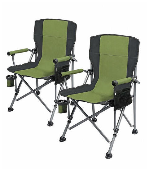 Lot 2 Chaises de Camping Pliantes Oxford 600D Aluminium Porte-Gobelet Vert 150kg