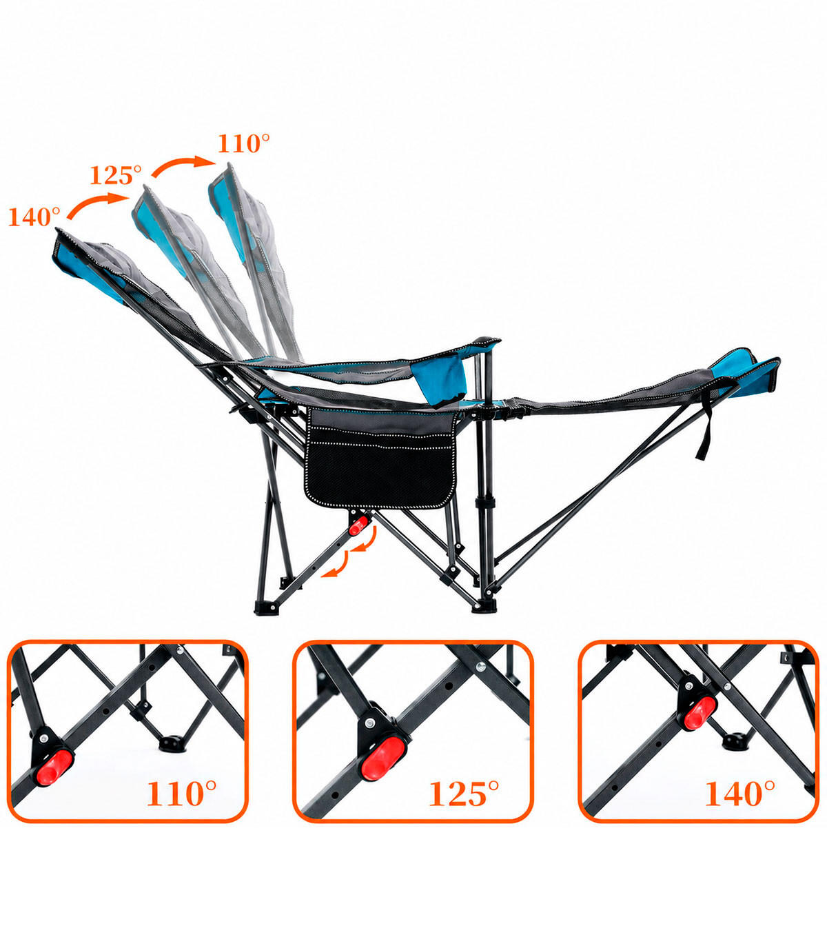 Silla Plegable Camping con Reposapies y Respaldo Reclinable 4/7