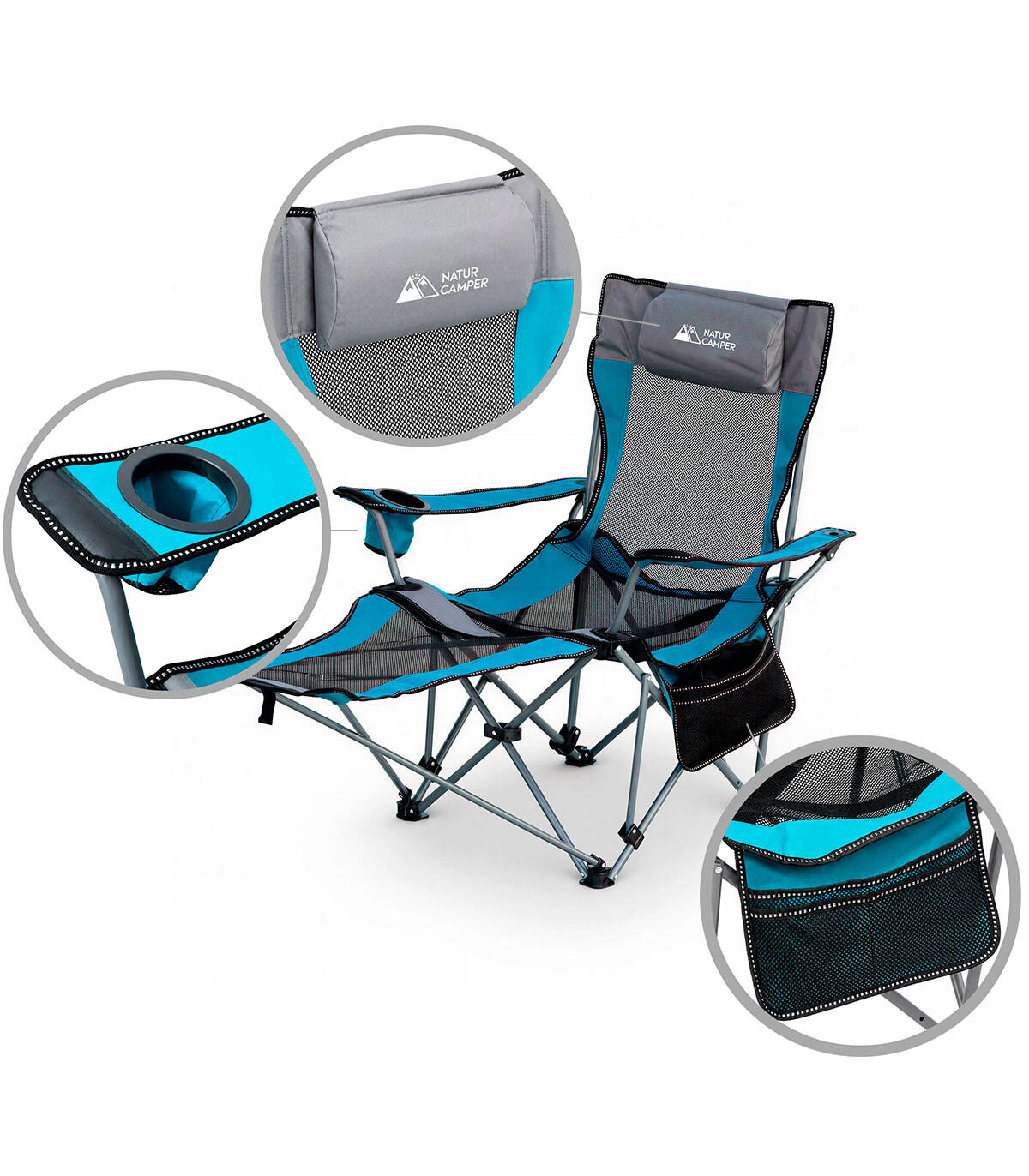 Silla Plegable Camping con Reposapies y Respaldo Reclinable 6/7