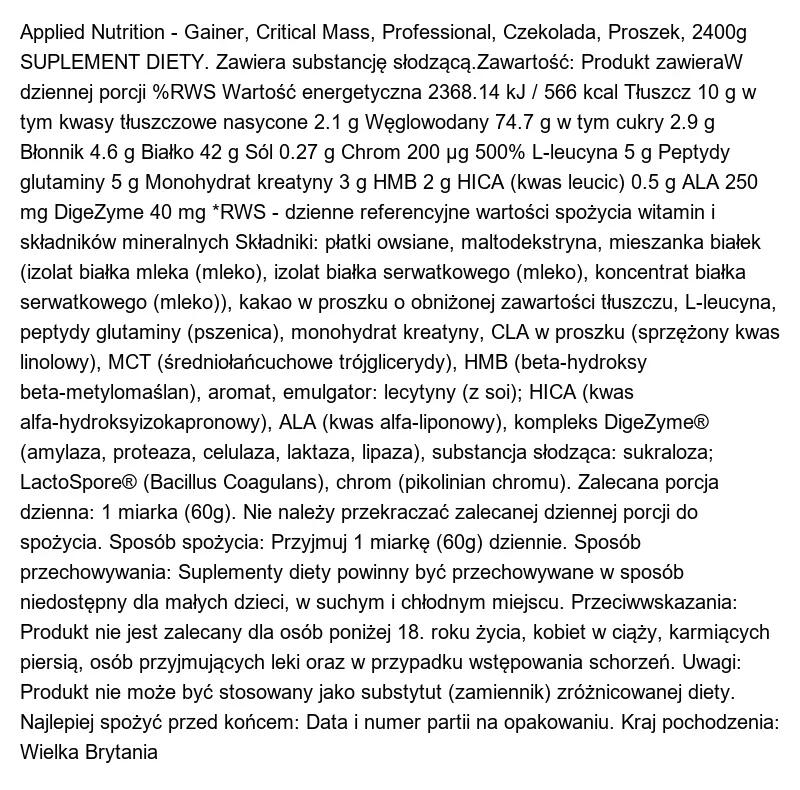 Applied Nutrition Critical Mass Professional 2400g Chocolate 2/2