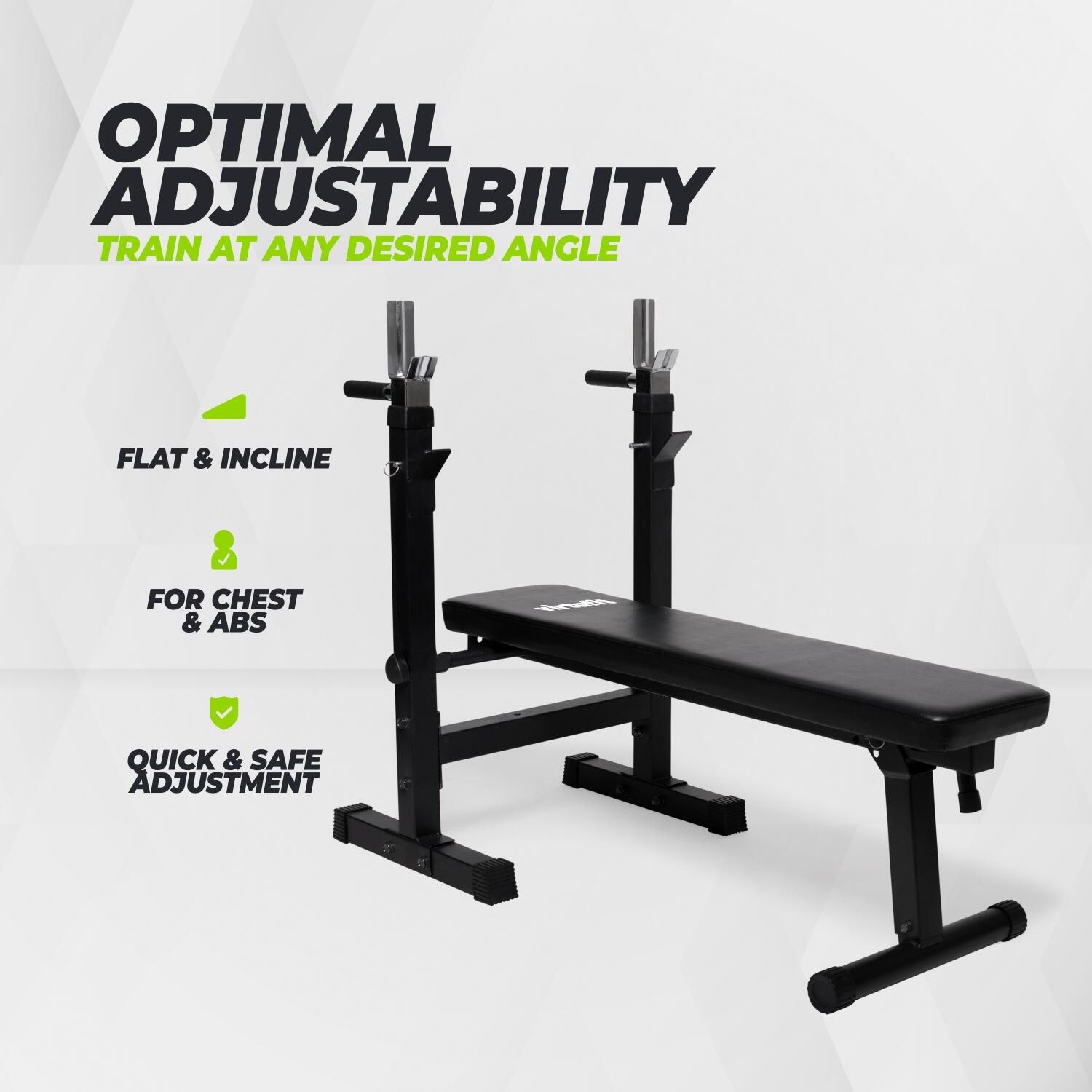 Banc De Musculation VirtuFit Pliable Réglable – 180 Kg, 5 Cm Coussin, Support Haltères 30/50 Mm, 2 Positions