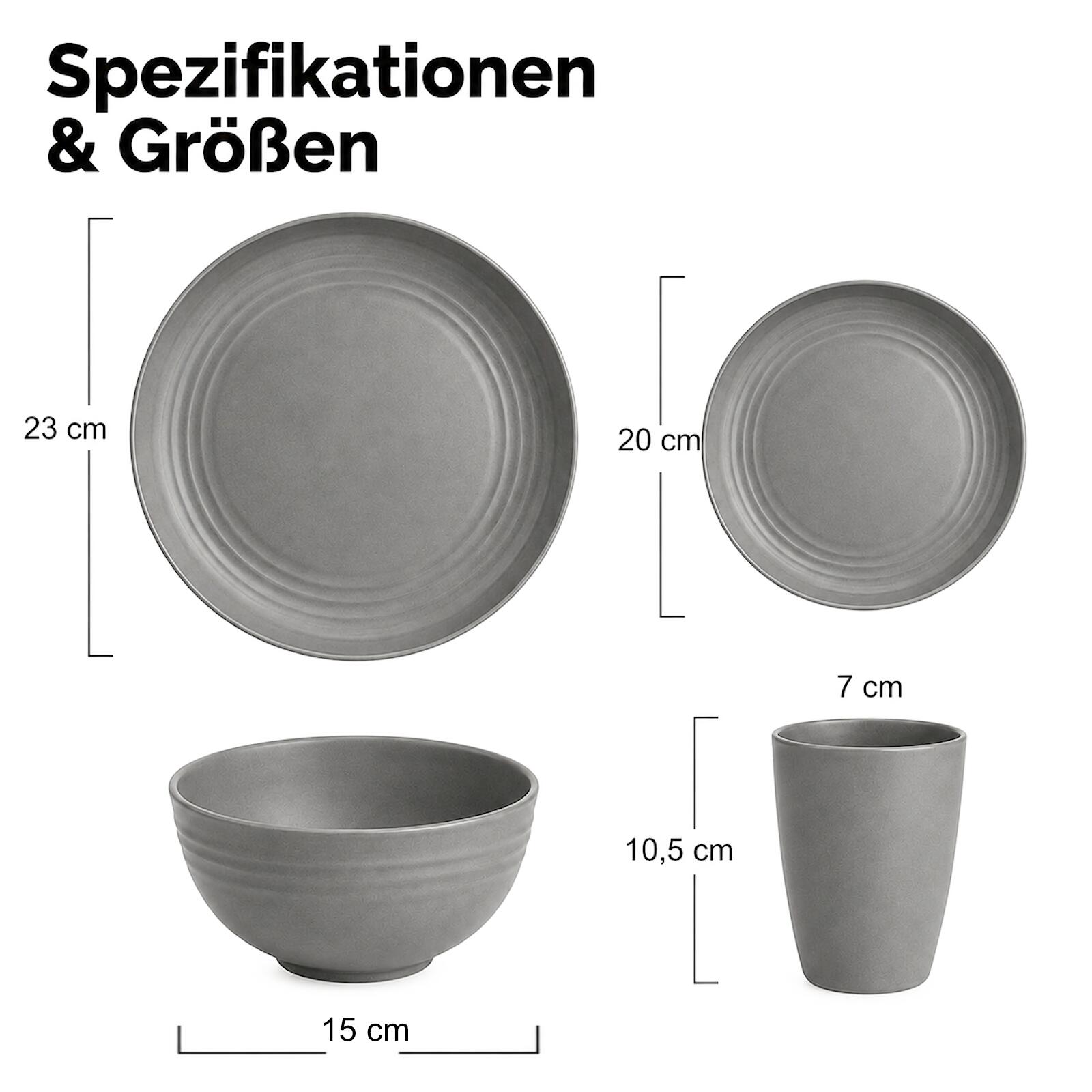 Camping Geschirr Set 16 teilig für 4 Personen Teller Schüssel Becher 2/7