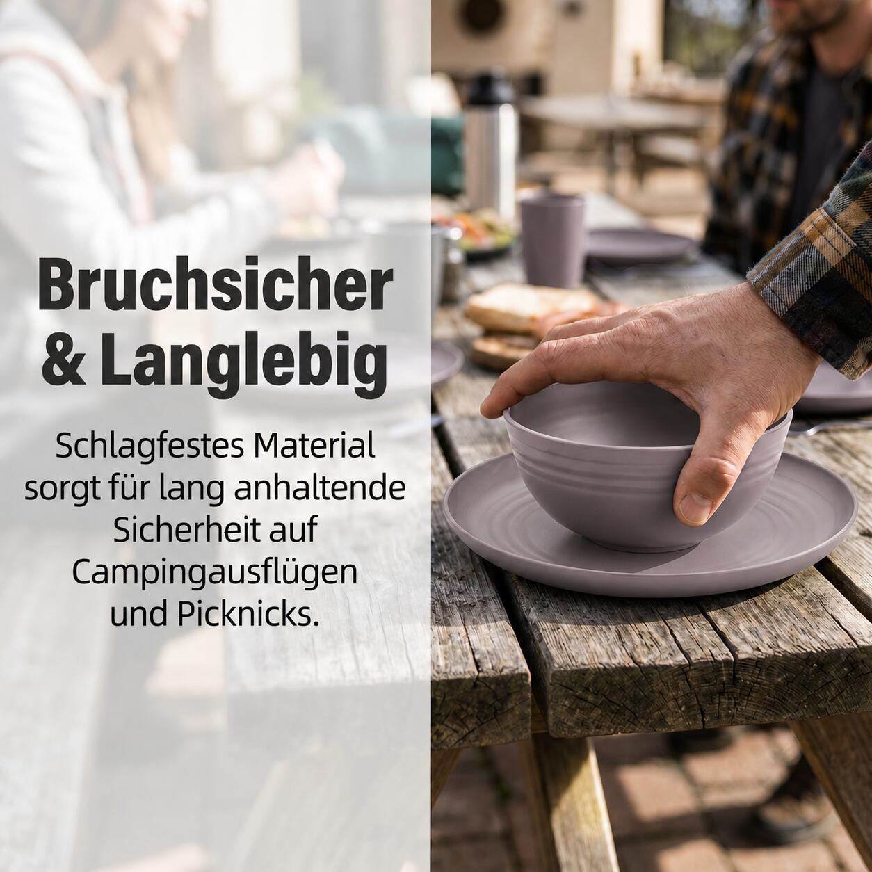 Camping Geschirr Set 16 teilig für 4 Personen Teller Schüssel Becher 5/7