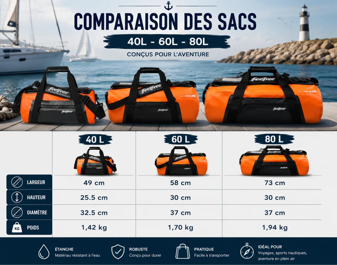 Saco estanque tipo barco Clipper 40L 3/3